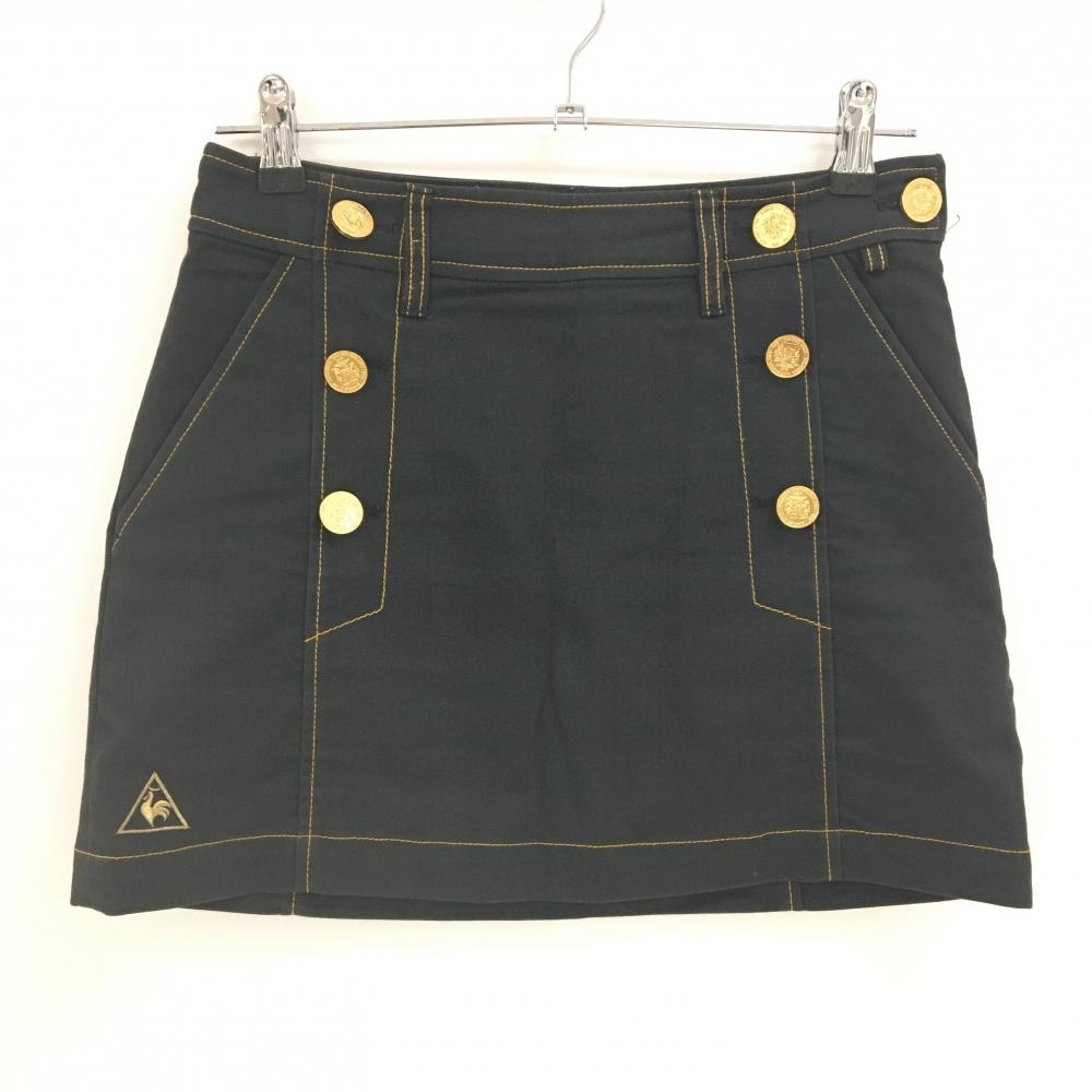 ルコックゴルフ スカート ダークグレー×イエローブラウン ステッチ 裾ロゴ レディース 9 ゴルフウェア le coq sportif