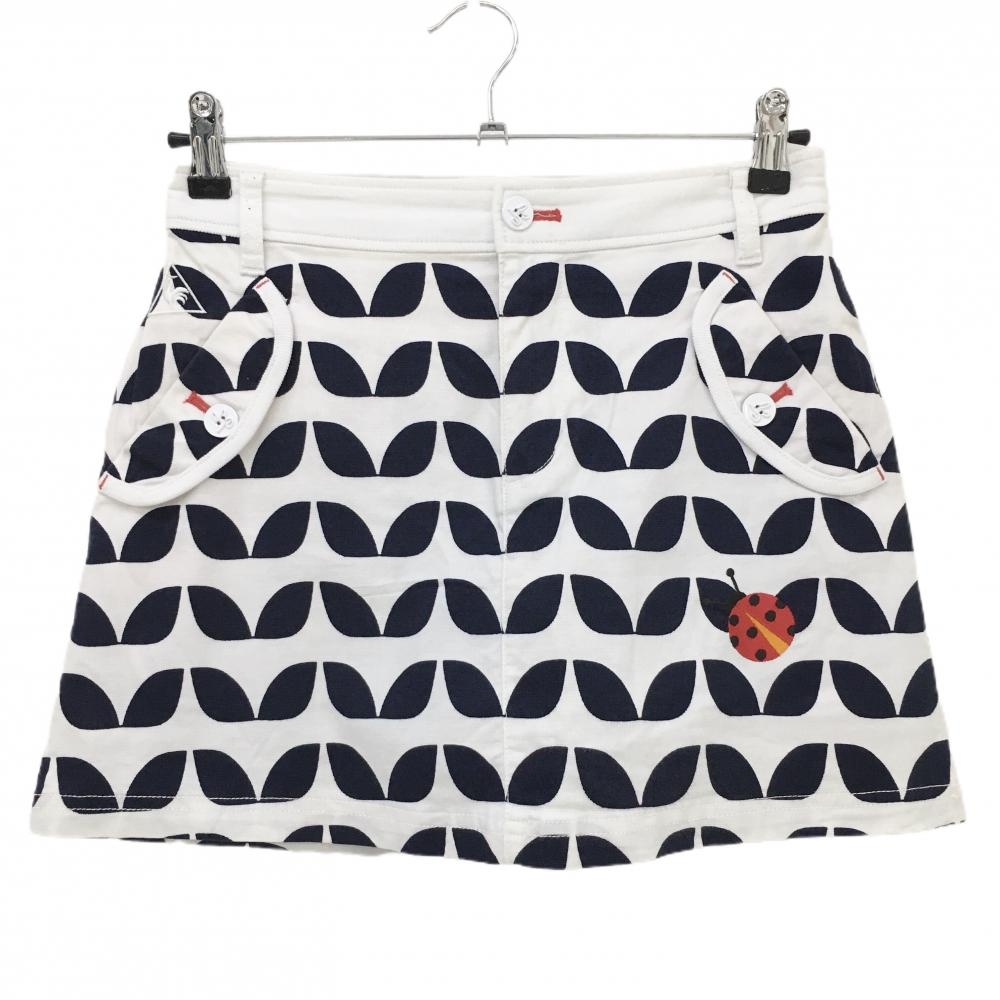 ルコックゴルフ スカート 白×ネイビー リーフ柄 てんとう虫 内側インナーパンツ レディース 7 ゴルフウェア le coq sportif