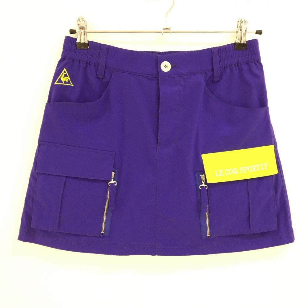 【超美品】ルコックゴルフ スカート パープル×蛍光グリーン 6ポケット レディース 9 ゴルフウェア le coq sportif