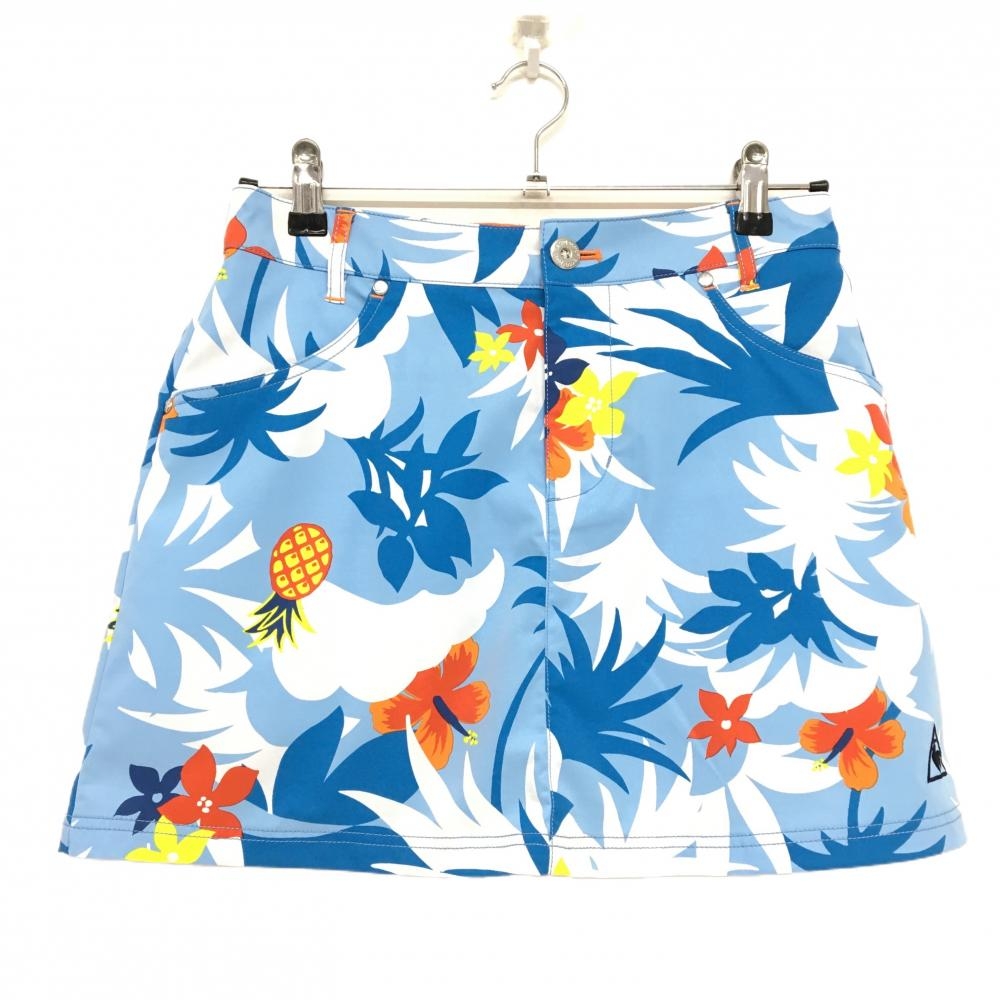 【超美品】ルコックゴルフ スカート ライトブルー×白×レッド　内側メッシュインナーパンツ レディース 9 ゴルフウェア le coq sportif