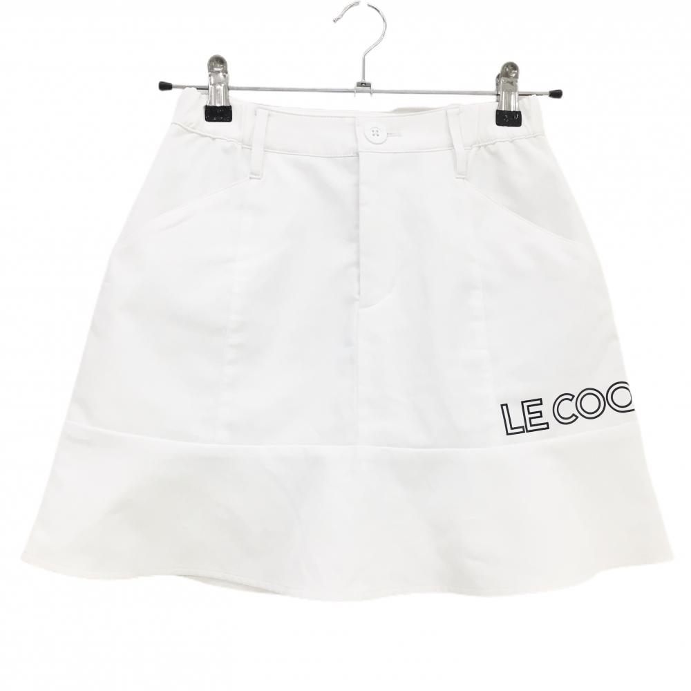 【美品】ルコックゴルフ スカート 白×黒 内側インナーパンツ ロゴプリント レディース 9 ゴルフウェア le coq sportif