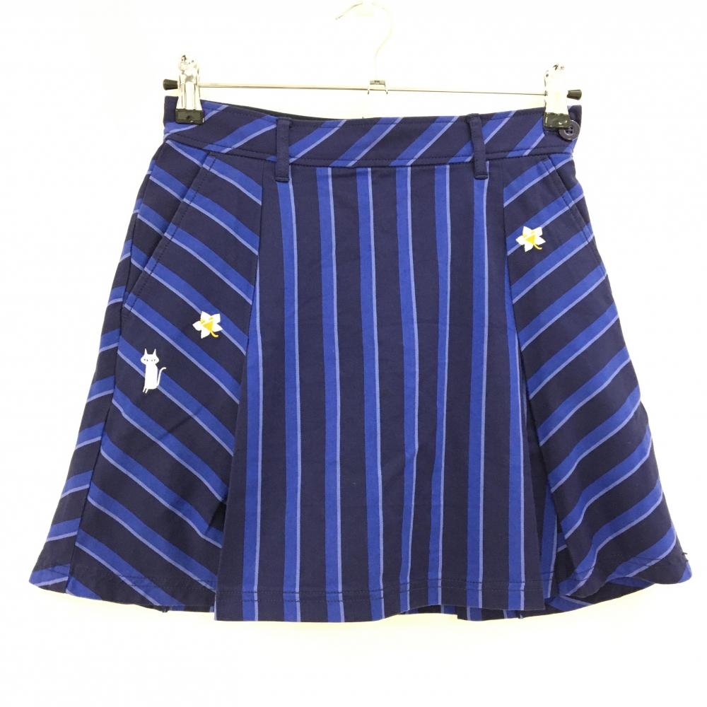 ルコックゴルフ スカート ネイビー×ブルー ストライプ柄 花刺しゅう レディース 7 ゴルフウェア le coq sportif