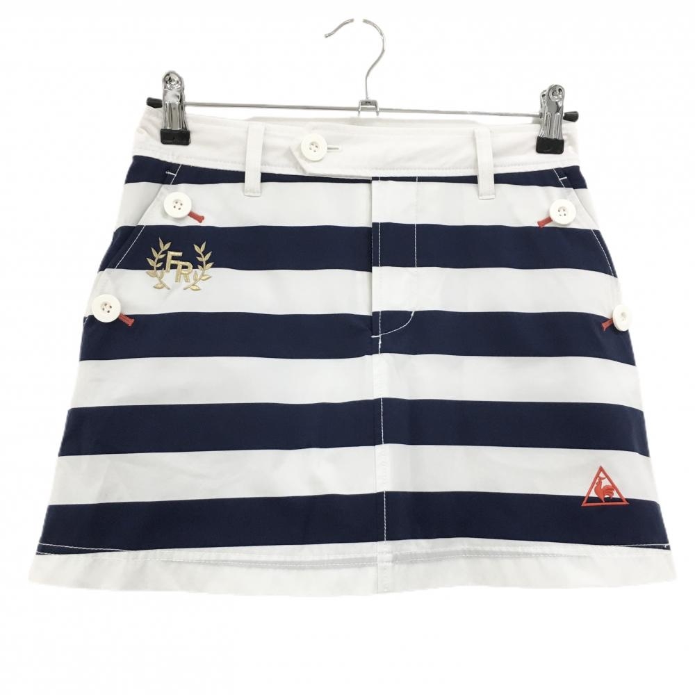 ルコックゴルフ スカート 白×ネイビー ボーダー柄 内側インナーパンツ レディース 7 ゴルフウェア le coq sportif