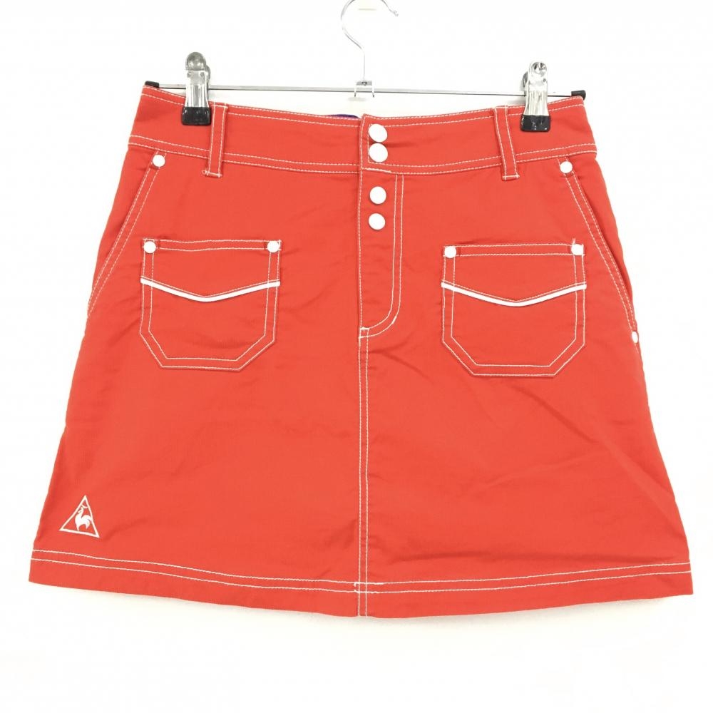 【美品】ルコックゴルフ スカート レッド×白 ステッチ 内側インナーパンツ レディース 9(M) ゴルフウェア le coq sportif