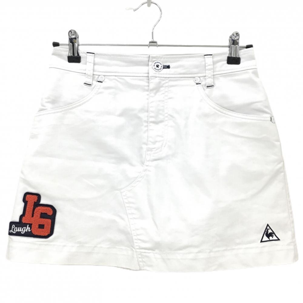 ルコックゴルフ スカート 白×ネイビー パイル地ワッペン 内側インナーパンツ レディース 7 ゴルフウェア le coq sportif