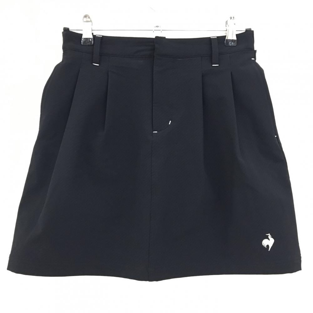 【美品】ルコックゴルフ スカート 黒系 斜めストライプ 裏微起毛 ストレッチ レディース 11(L) ゴルフウェア le coq sportif