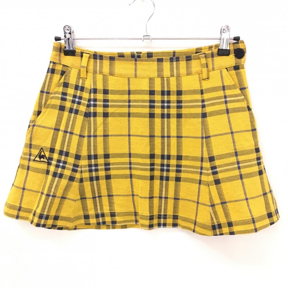 【美品】ルコックゴルフ スカート イエロー×ネイビー チェック ストレッチ  レディース 7 ゴルフウェア le coq sportif