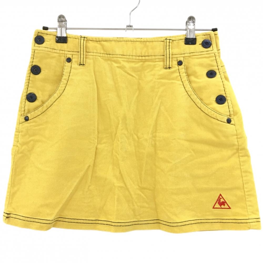 ルコックゴルフ コーデュロイスカート イエロー×ネイビー ステッチ 裾ロゴ インナーパンツ付き レディース 9 ゴルフウェア le coq sportif