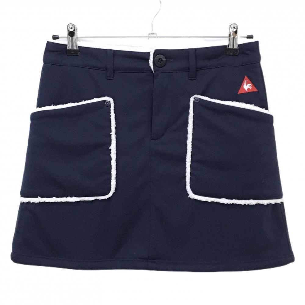【美品】ルコックゴルフ スカート ネイビー×白 裏ボア 無地 レディース 9 ゴルフウェア le coq sportif