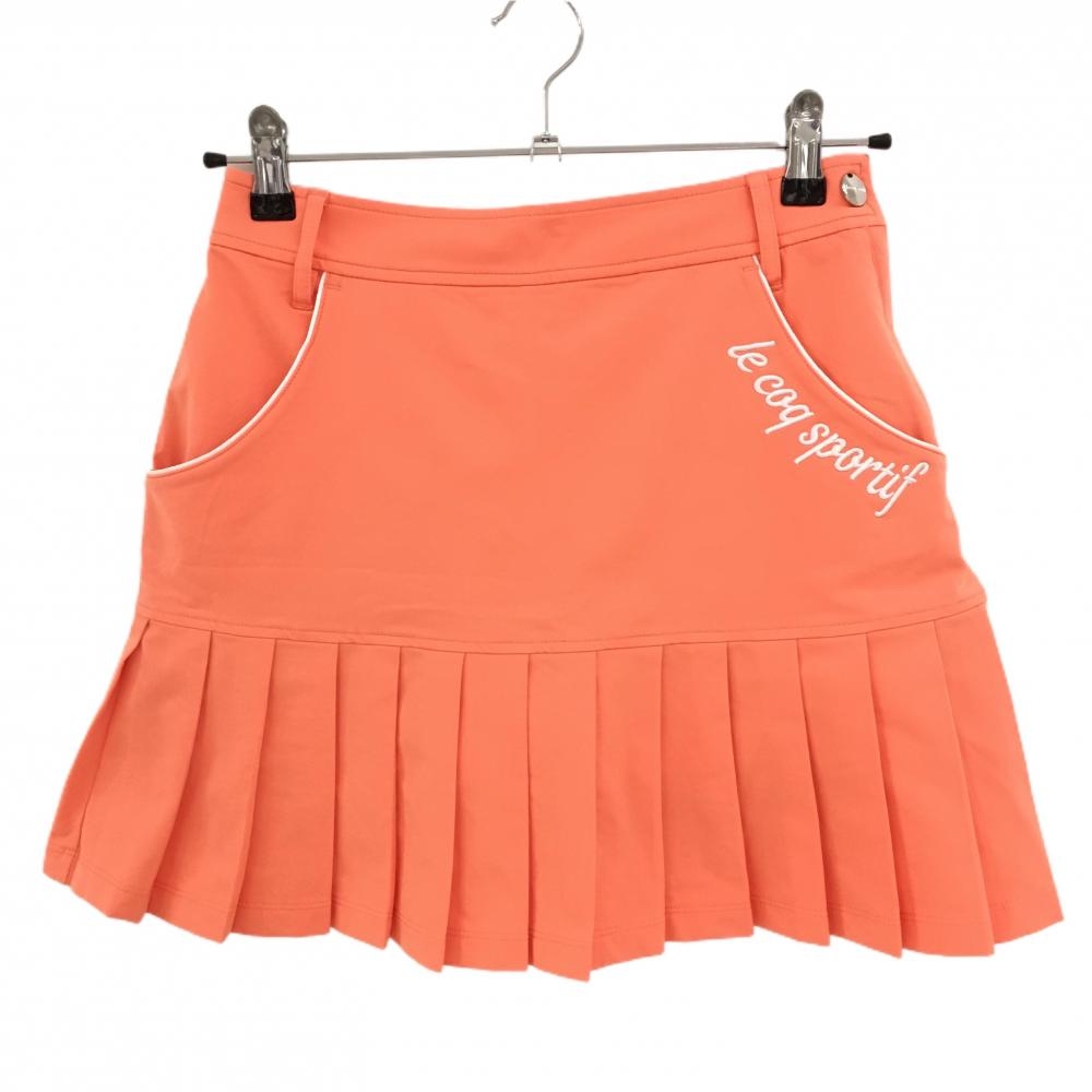 【超美品】ルコックゴルフ スカート サーモンピンク×白 裾プリーツ  レディース 7 ゴルフウェア 2023年モデル le coq sportif