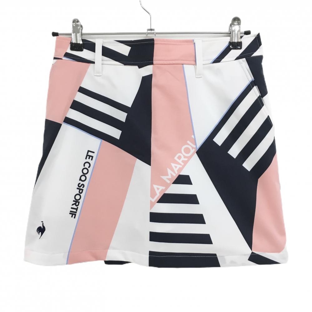 【超美品】ルコックゴルフ スカート 白×ピンク×ネイビー 総柄  レディース 9 ゴルフウェア 2023年モデル le coq sportif