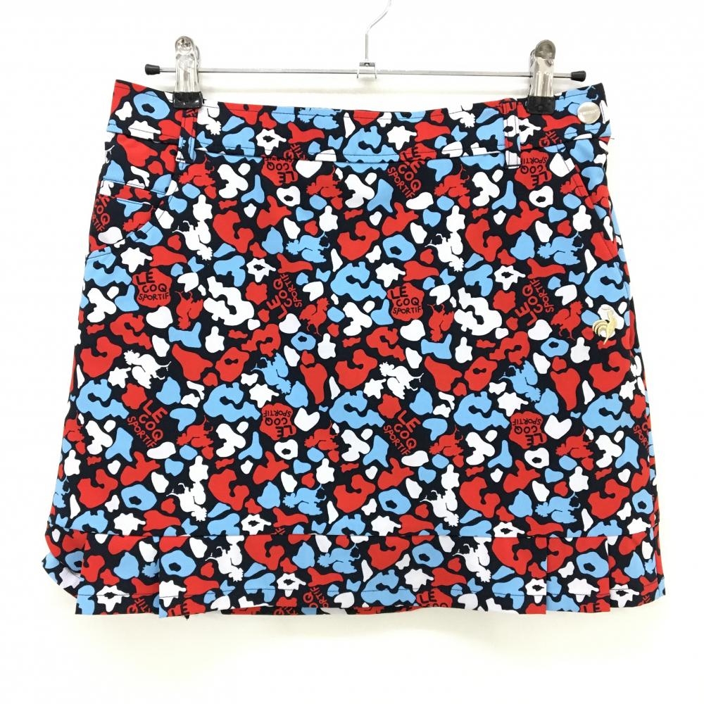 【超美品】ルコックゴルフ スカート ネイビー×レッド×ライトブルー 総柄 レディース LL ゴルフウェア 2024年モデル le coq sportif
