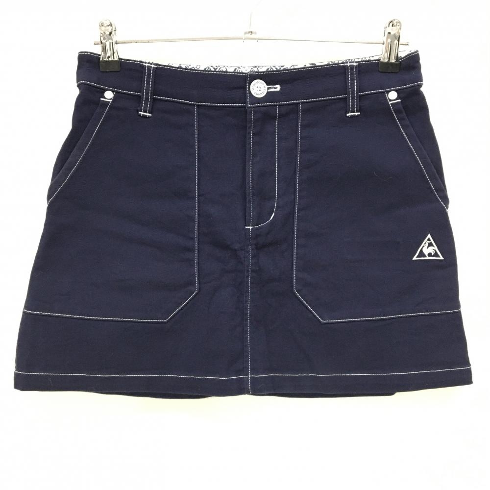 【美品】ルコックゴルフ スカート ネイビー バックプリント ストレッチ  レディース 11 ゴルフウェア le coq sportif