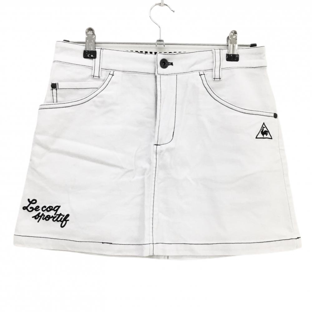 ルコックゴルフ スカート 白×黒 ステッチ 微起毛素材 前汚れ レディース 9 ゴルフウェア le coq sportif