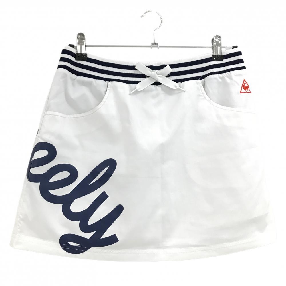 ルコックゴルフ スカート 白×ネイビー ウエストボーダー 内側インナーパンツ レディース 11 ゴルフウェア le coq sportif