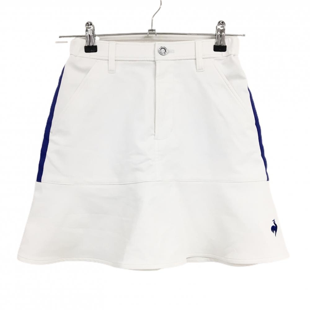 【美品】ルコックゴルフ スカート 白×ブルー×イエロー 一部ウエストゴム サイドライン  レディース 7 ゴルフウェア le coq sportif