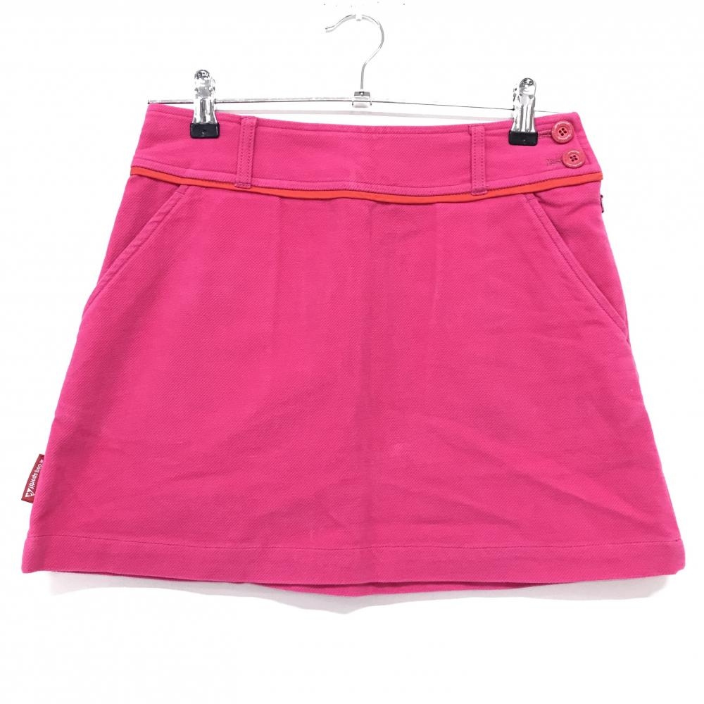 【美品】ルコックゴルフ コーデュロイスカート ピンク×レッド ウエストダブルボタン レディース 7 ゴルフウェア le coq sportif