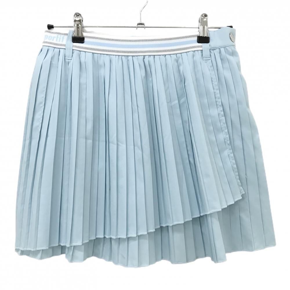 ルコックゴルフ プリーツスカート ライトブルー×白 ウエストラメライン内側インナーパンツ レディース L ゴルフウェア le coq sportif