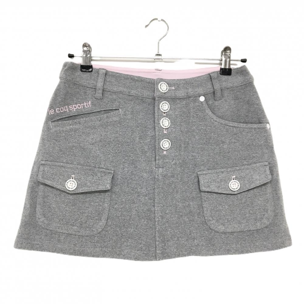 ルコックゴルフ スカート グレー ピンクロゴ刺しゅう 表微起毛 ストレッチ レディース 9 ゴルフウェア le coq sportif