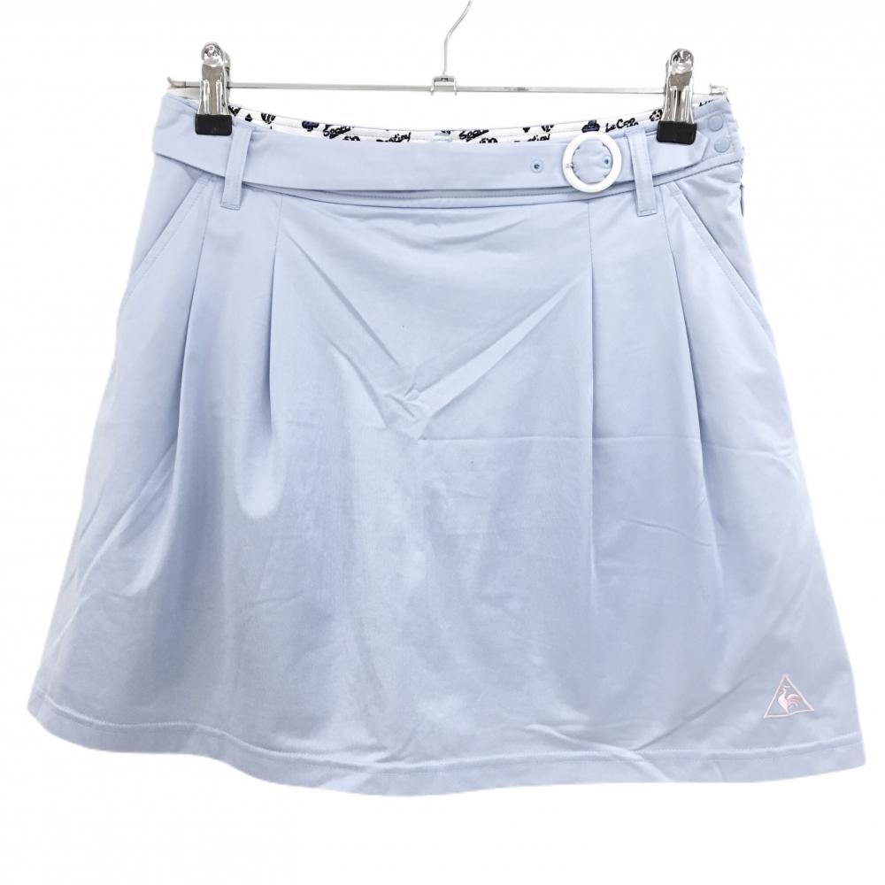 【超美品】ルコックゴルフ スカート ライトブルー 光沢感 ロゴ刺しゅう 内側インナーパンツ レディース 11 ゴルフウェア le coq sportif