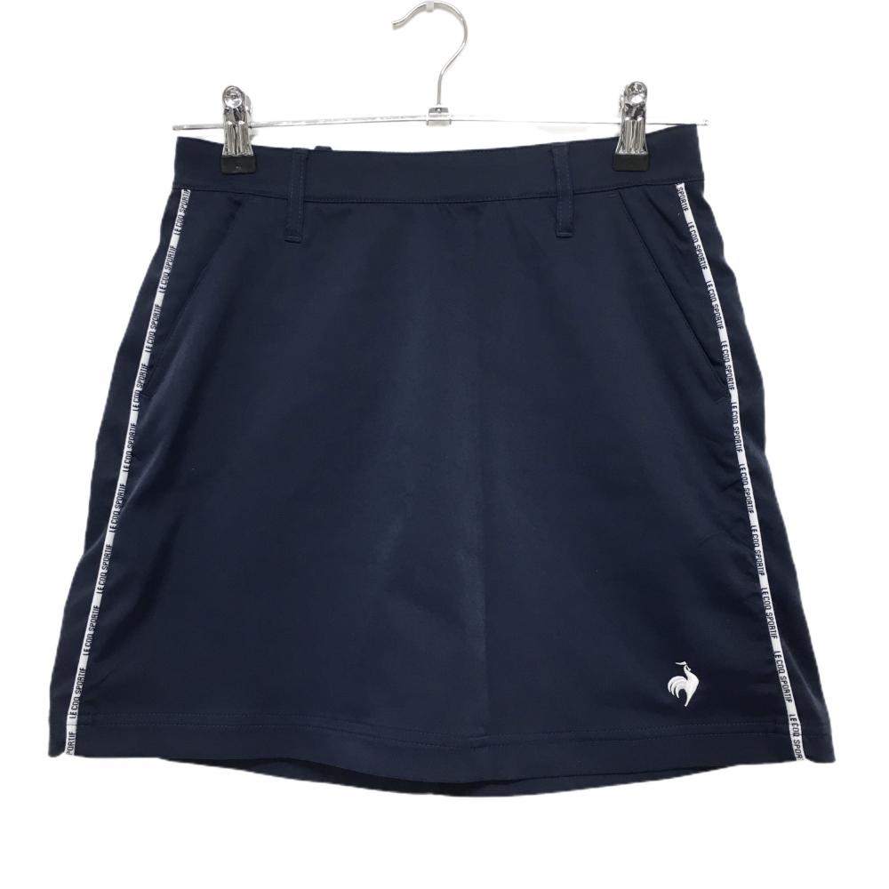 【超美品】ルコックゴルフ スカート ネイビー×白 サイドライン ロゴ刺しゅう レディース 7 ゴルフウェア le coq sportif