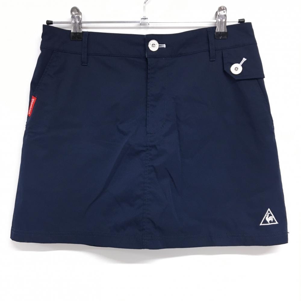 【美品】ルコックゴルフ スカート ネイビー×ライトイエロー 後ろロゴプリント  レディース 11 ゴルフウェア le coq sportif
