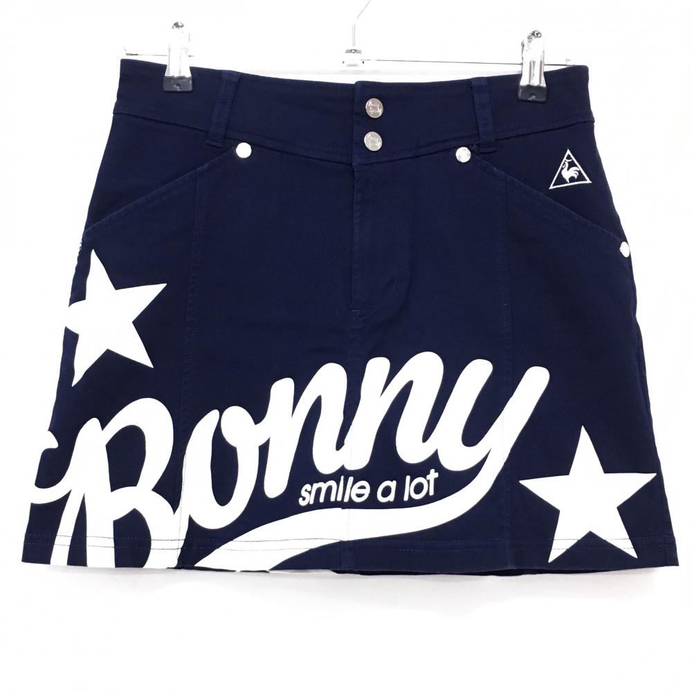 【美品】ルコックゴルフ スカート ネイビー×白 星 ロゴ刺しゅう 内側インナーパンツ レディース 9 ゴルフウェア le coq sportif