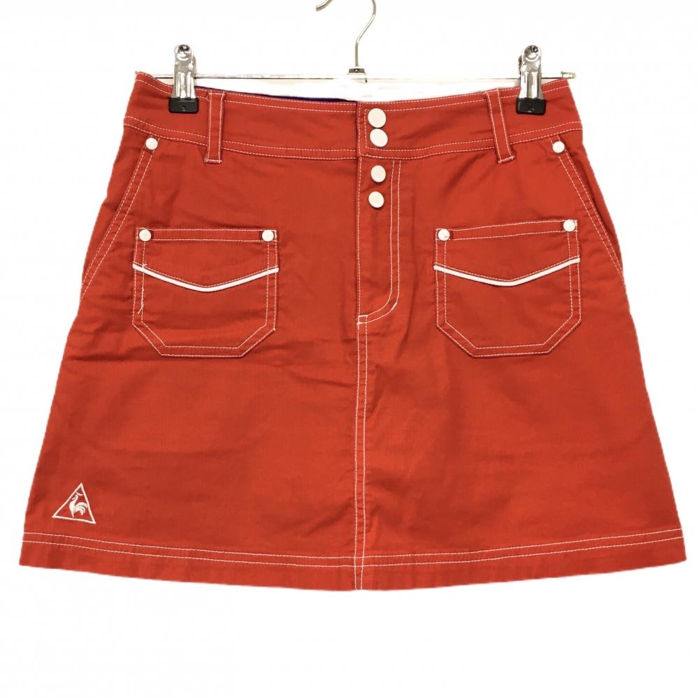 【超美品】ルコックゴルフ スカート レッド×白 ステッチ 複数ポケット内側インナーパンツ レディース 9 ゴルフウェア le coq sportif
