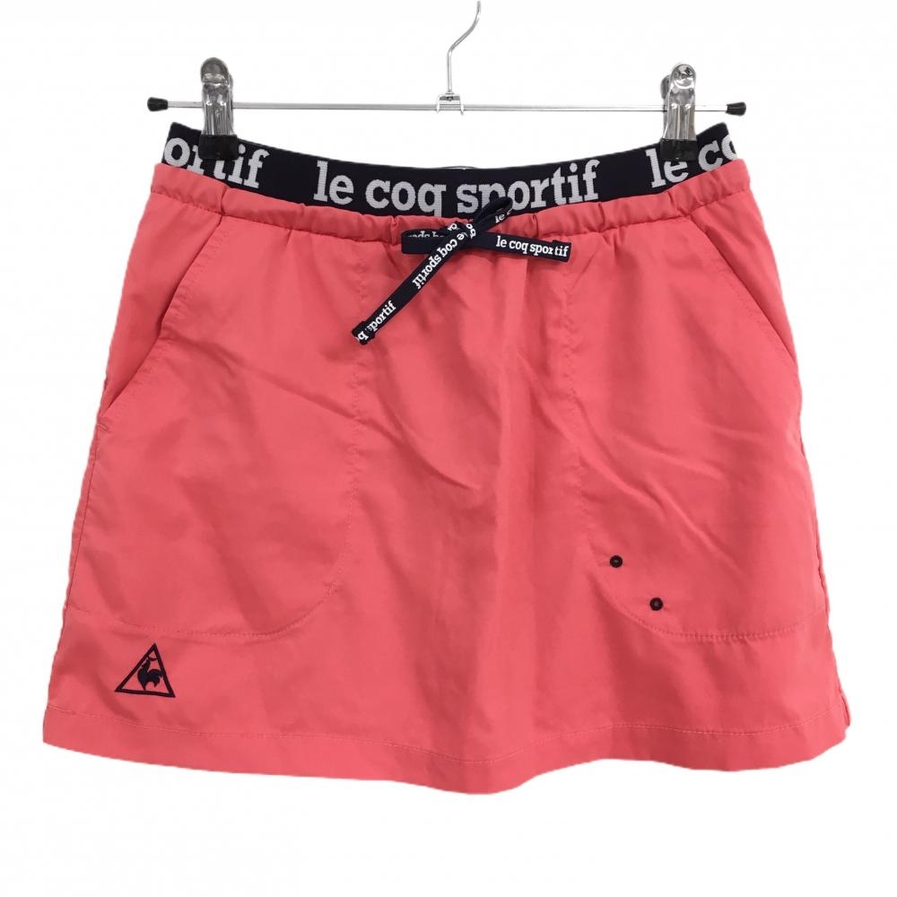 【超美品】ルコックゴルフ スカート ピンク×ネイビー ロゴ刺しゅう 内側インナーパンツ レディース 7 ゴルフウェア le coq sportif