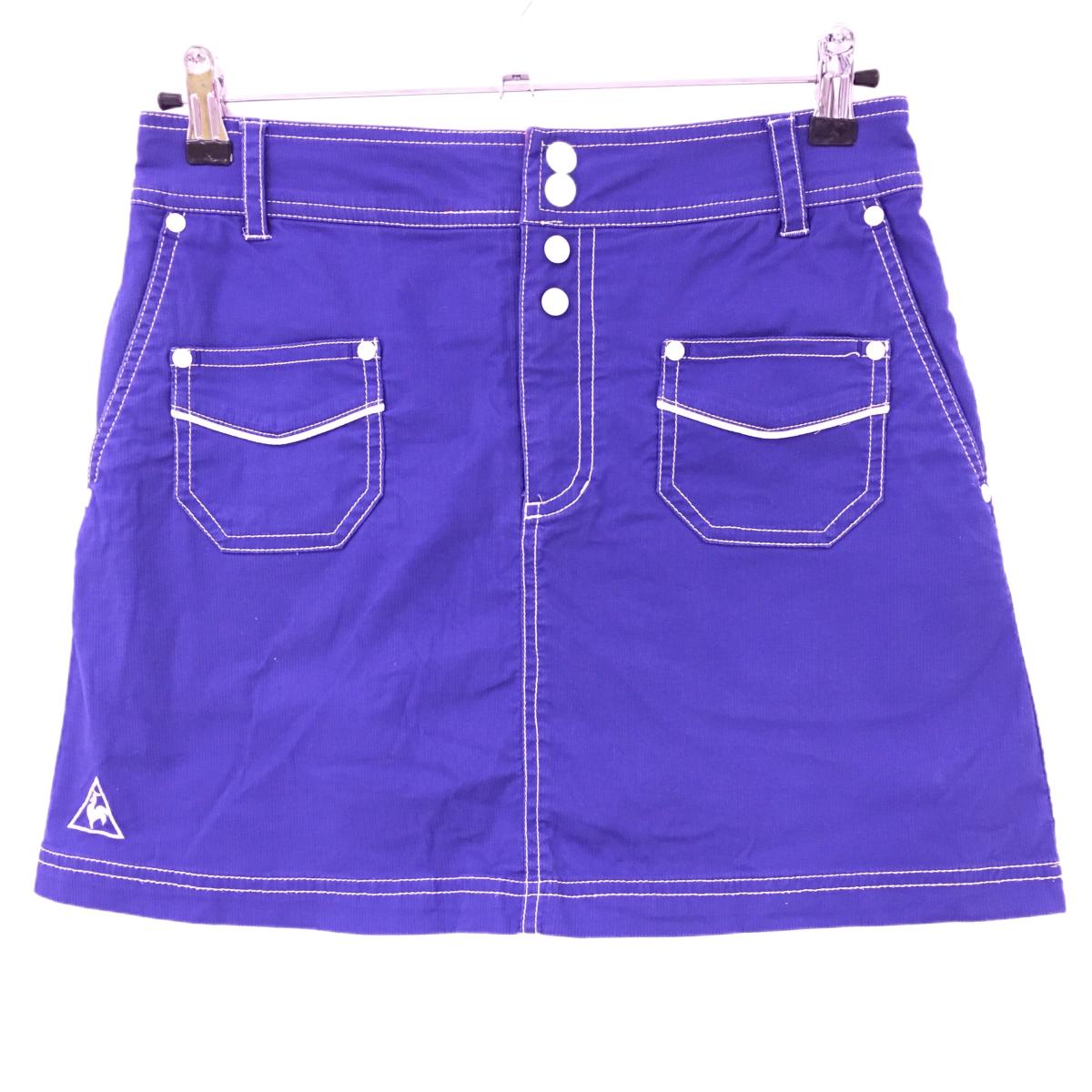ルコックゴルフ スカート ブルーパープル×白 ステッチ 腰ワッペン ストレッチ レディース 11 ゴルフウェア le coq sportif