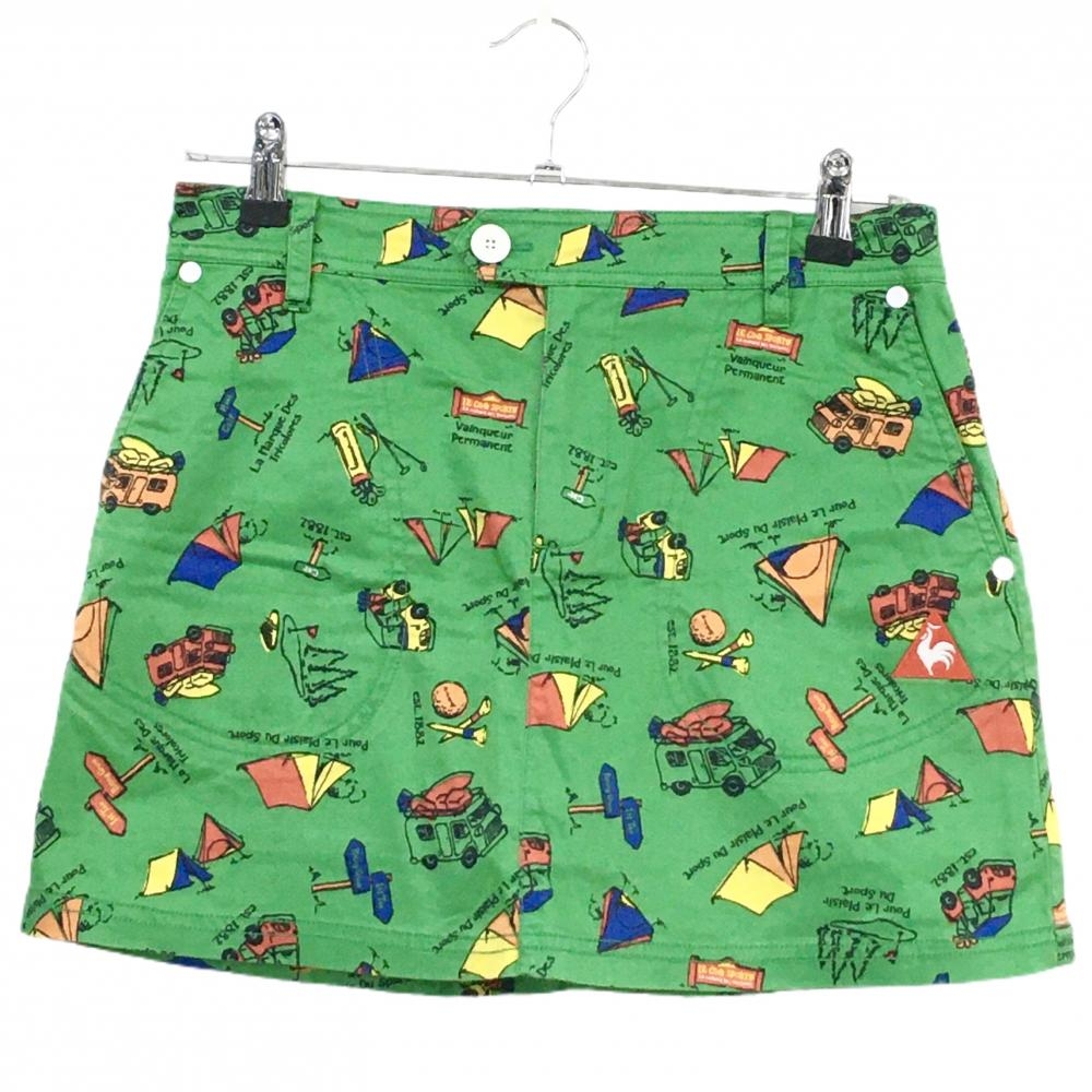 ルコックゴルフ スカート グリーン×黒 総柄 ストレッチ 内側インナーパンツ  レディース 9 ゴルフウェア le coq sportif