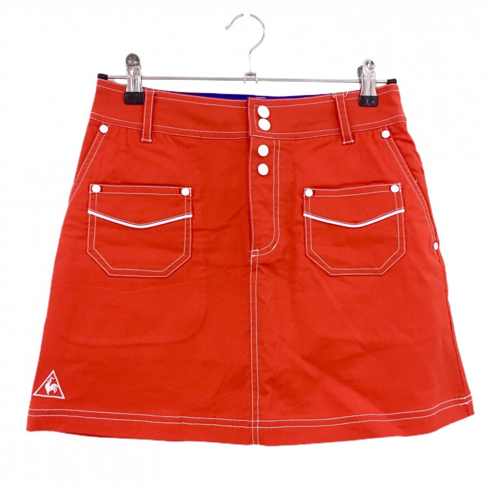 【新品】ルコック スカート レッドオレンジ×白 ステッチ 複数ポケット レディース 9 ゴルフウェア le coq sportif