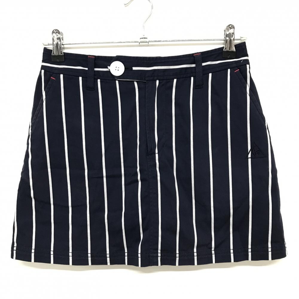 【美品】ルコック スカート ネイビー×白 ストライプ 裏一部メッシュ 内側パンツ  レディース 7 ゴルフウェア le coq sportif
