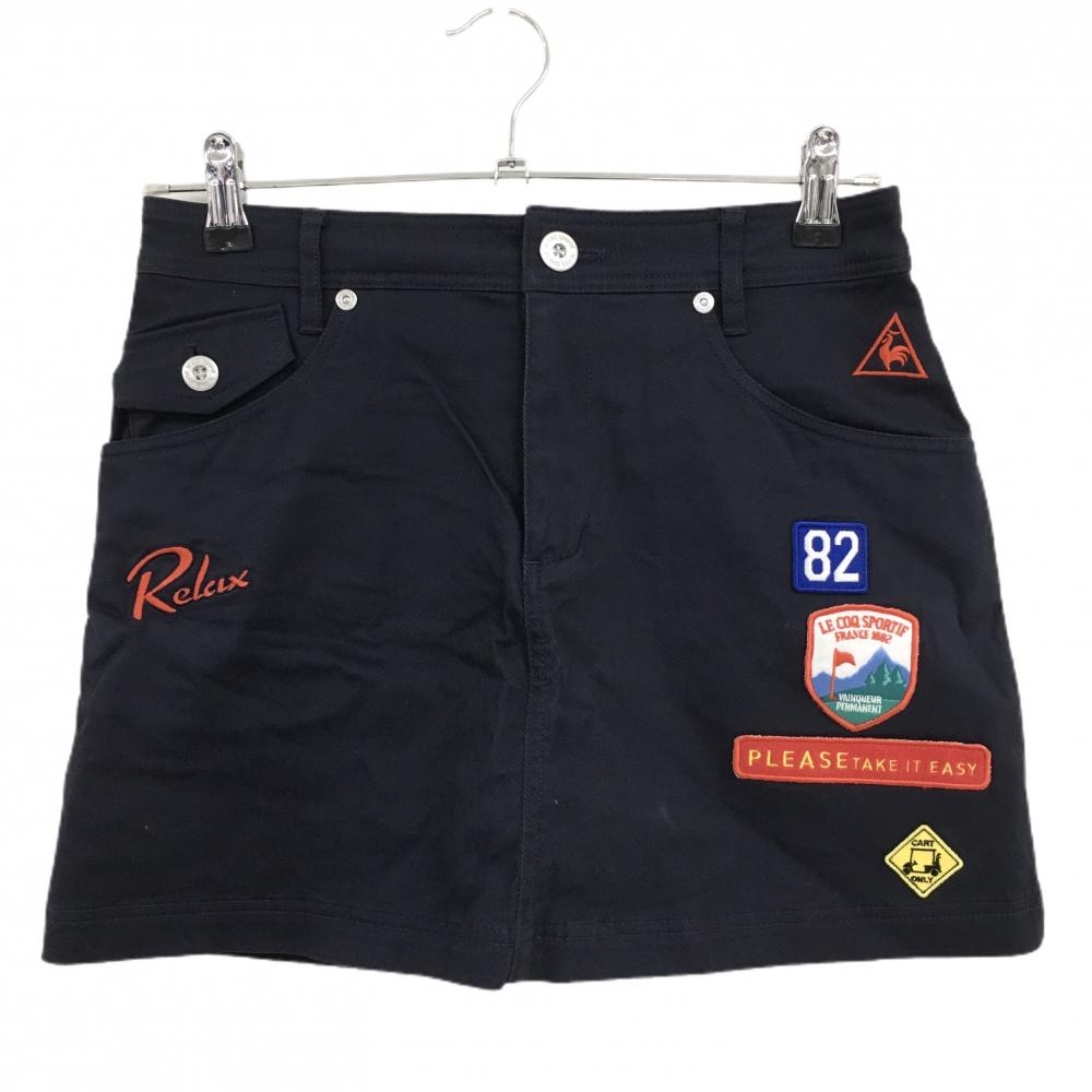 【超美品】ルコックゴルフ スカート ネイビー ワッペン 内側インナーインナーパンツ レディース 9 ゴルフウェア le coq sportif
