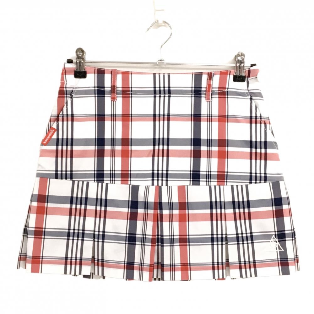 【美品】ルコックゴルフ スカート 白×ネイビー×レッド チェック 内側インナーパンツ  レディース 9 ゴルフウェア le coq sportif