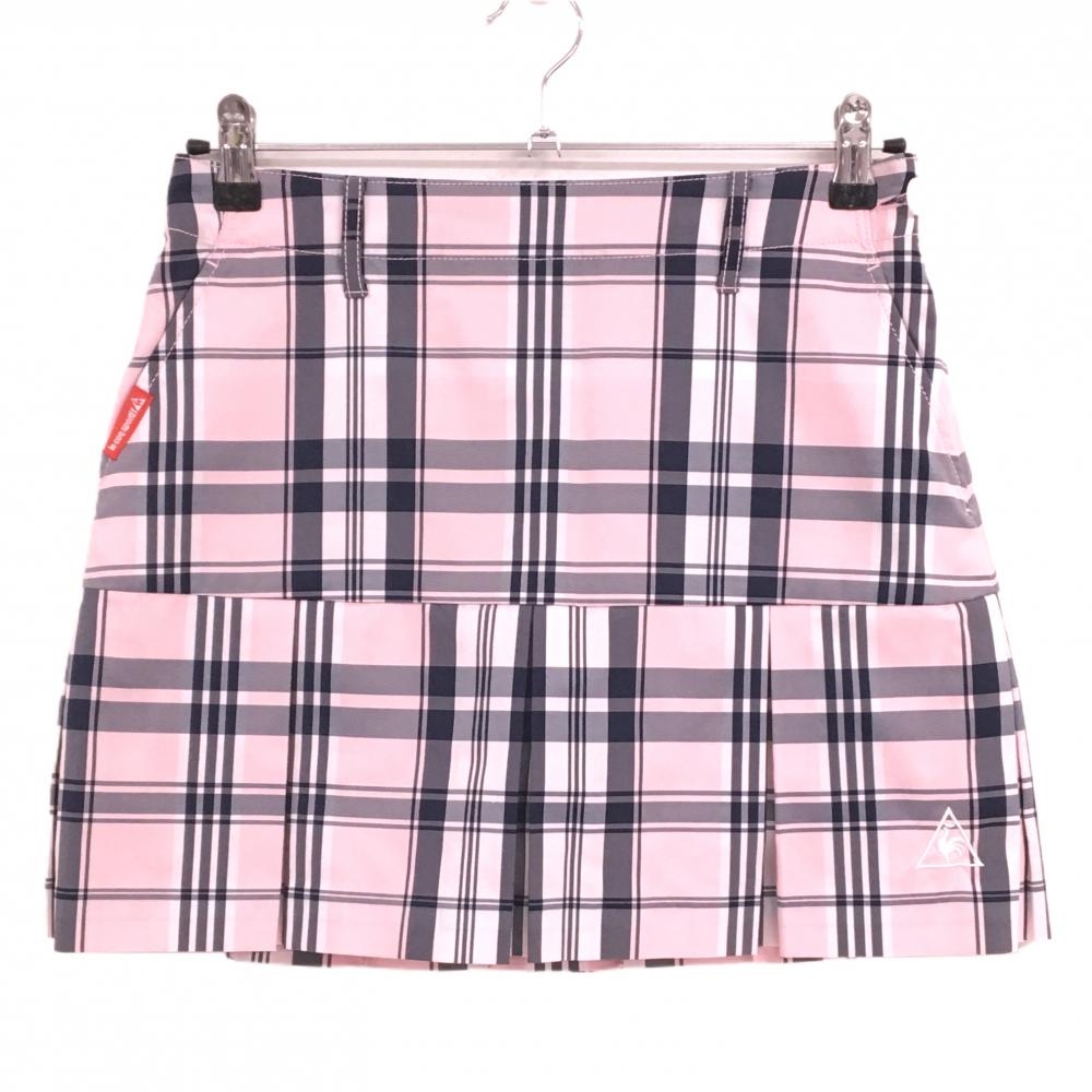 【美品】ルコックゴルフ スカート ピンク×ネイビー チェック 内側インナーパンツ  レディース 9 ゴルフウェア le coq sportif