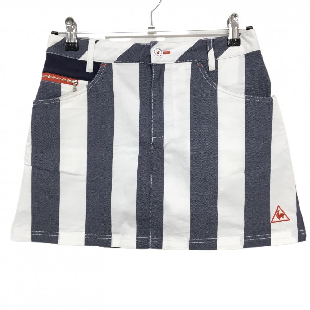 【美品】ルコック スカート 白×ネイビー 内側メッシュインナーパンツ レディース 9 ゴルフウェア le coq sportif