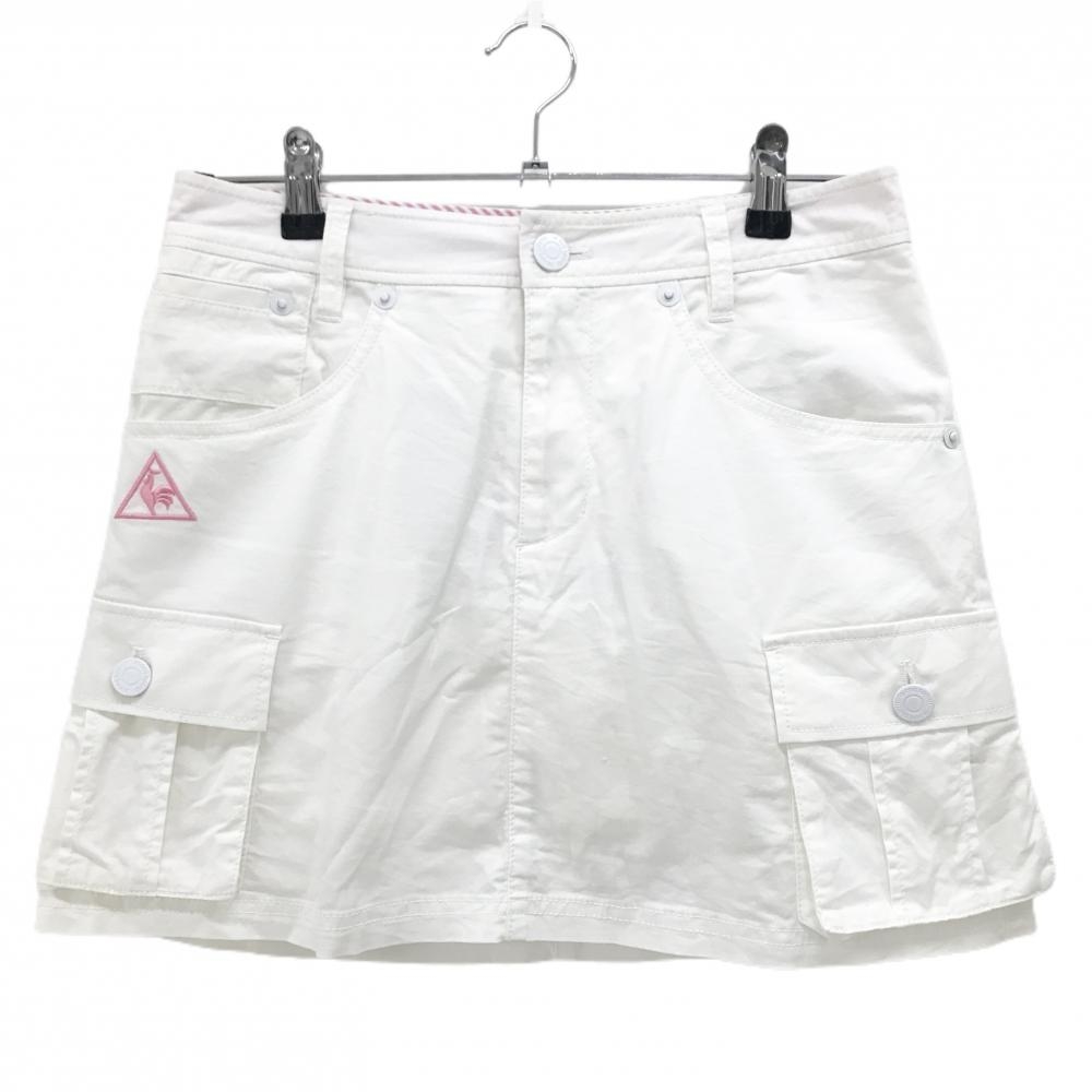 【美品】ルコックゴルフ スカート 白 複数ポケット 内側インナーパンツ レディース 9 ゴルフウェア le coq sportif