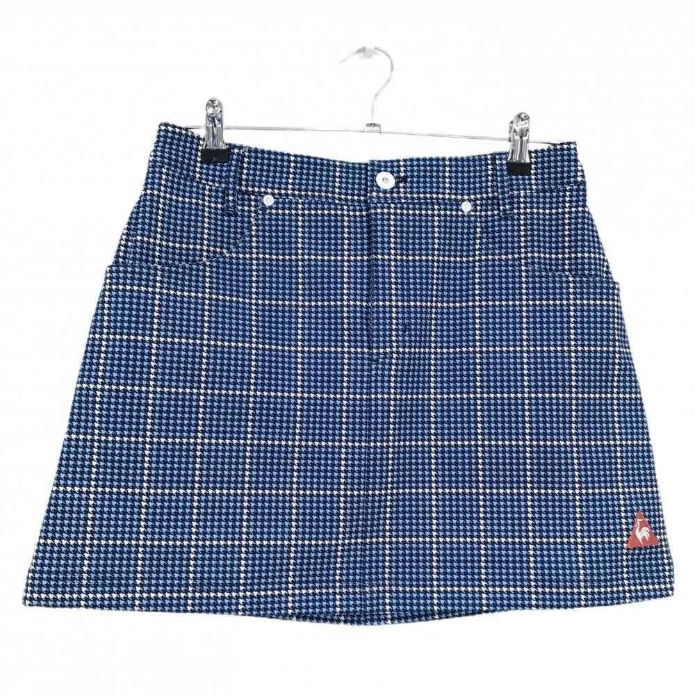 【美品】ルコックゴルフ スカート ブルー×白 千鳥格子柄 裏微起毛 裾ロゴ レディース 11 ゴルフウェア le coq sportif