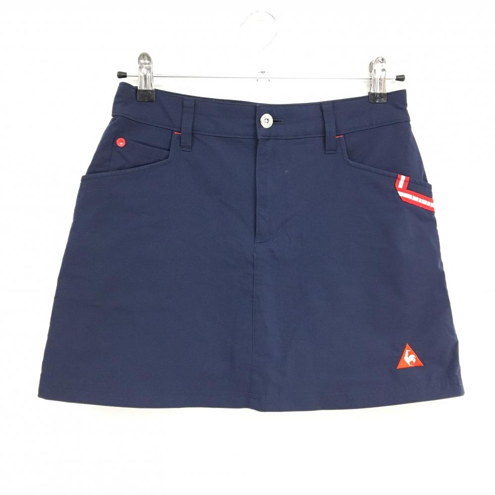【美品】ルコックゴルフ スカート ネイビー×レッド ハイビスカス 内側インナーパンツ レディース 9 ゴルフウェア le coq sportif