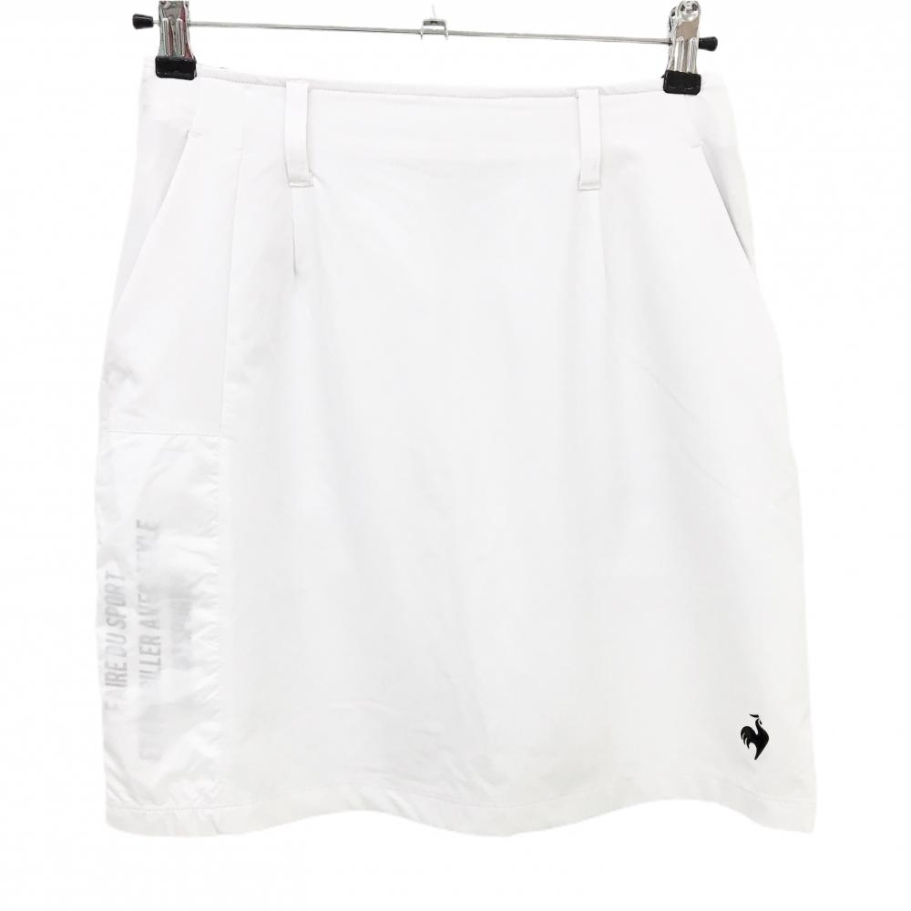【超美品】ルコックゴルフ スカート 白 ワッペンピンク サイド英字 レディース 11 ゴルフウェア le coq sportif