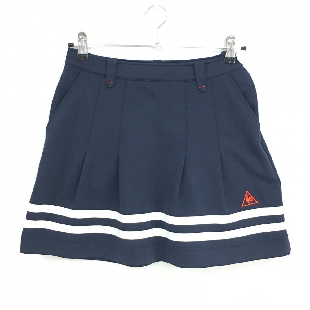 【美品】ルコックゴルフ スカート ネイビー×白 ストレッチ ロゴ刺しゅう レディース 9 ゴルフウェア le coq sportif