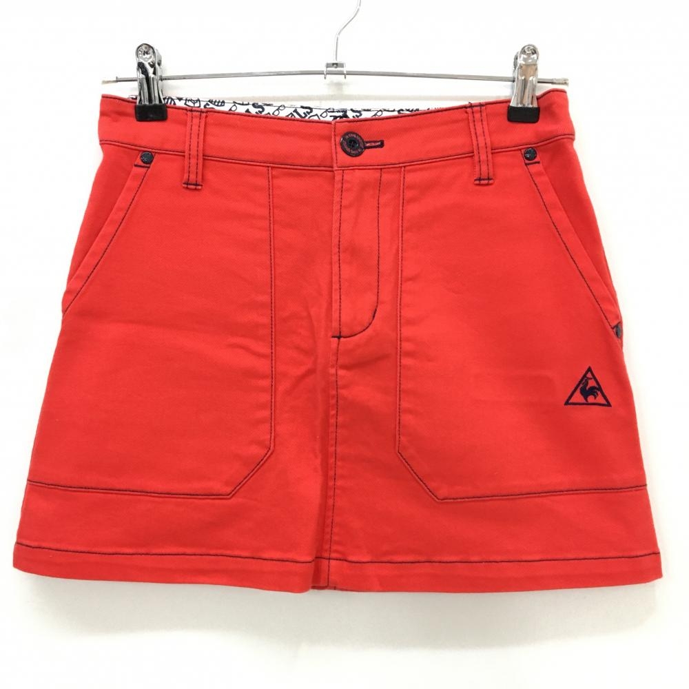 【美品】ルコックゴルフ スカート レッド ストレッチ バックロゴ レディース 7 ゴルフウェア le coq sportif