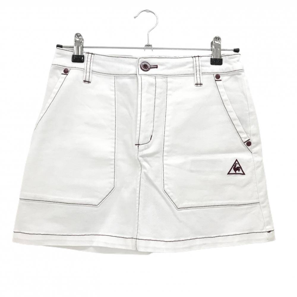 【美品】ルコックゴルフ スカート 白×ボルドー ステッチ バックプリント ストレッチ  レディース 9 ゴルフウェア le coq sportif