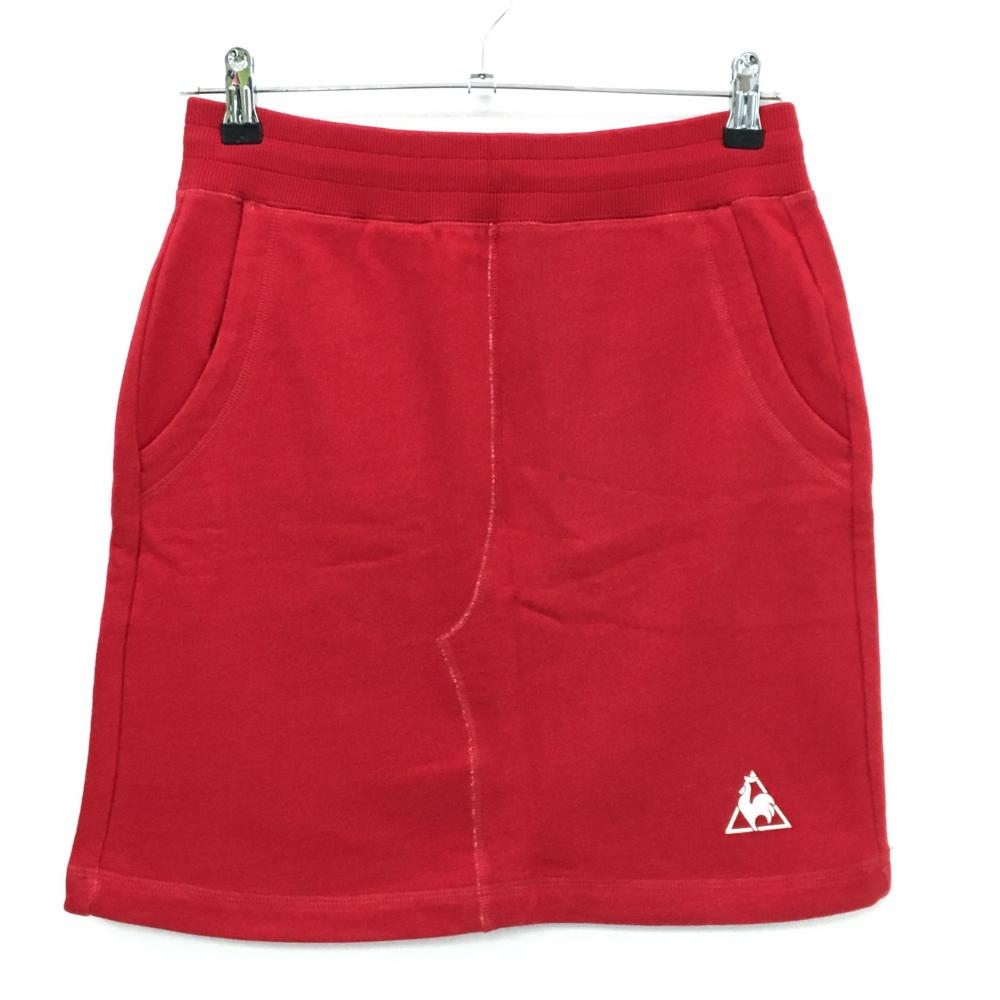 【美品】ルコック スカート レッド フロッキープリント ストレッチ ウエストゴム レディース L ゴルフウェア le coq sportif