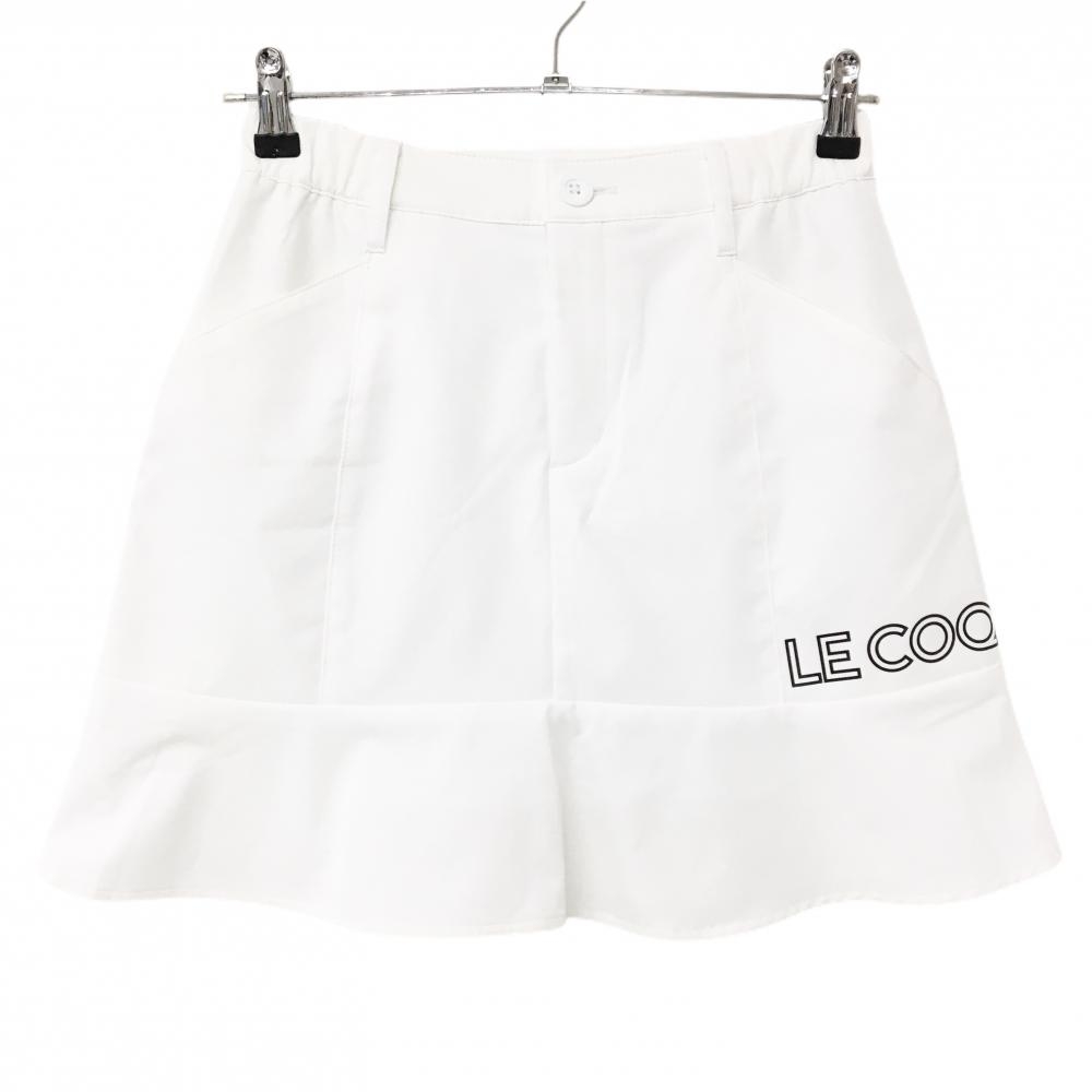 【超美品】ルコックゴルフ スカート 白×黒 ロゴプリント 内側インナーパンツ レディース 9 ゴルフウェア le coq sportif
