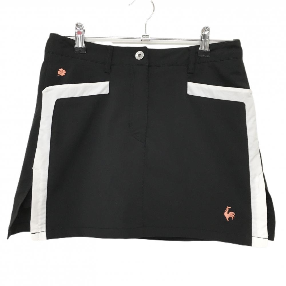【美品】ルコックゴルフ スカート 黒×白 ロゴ刺しゅう 内側インナーパンツ レディース 7 ゴルフウェア le coq sportif