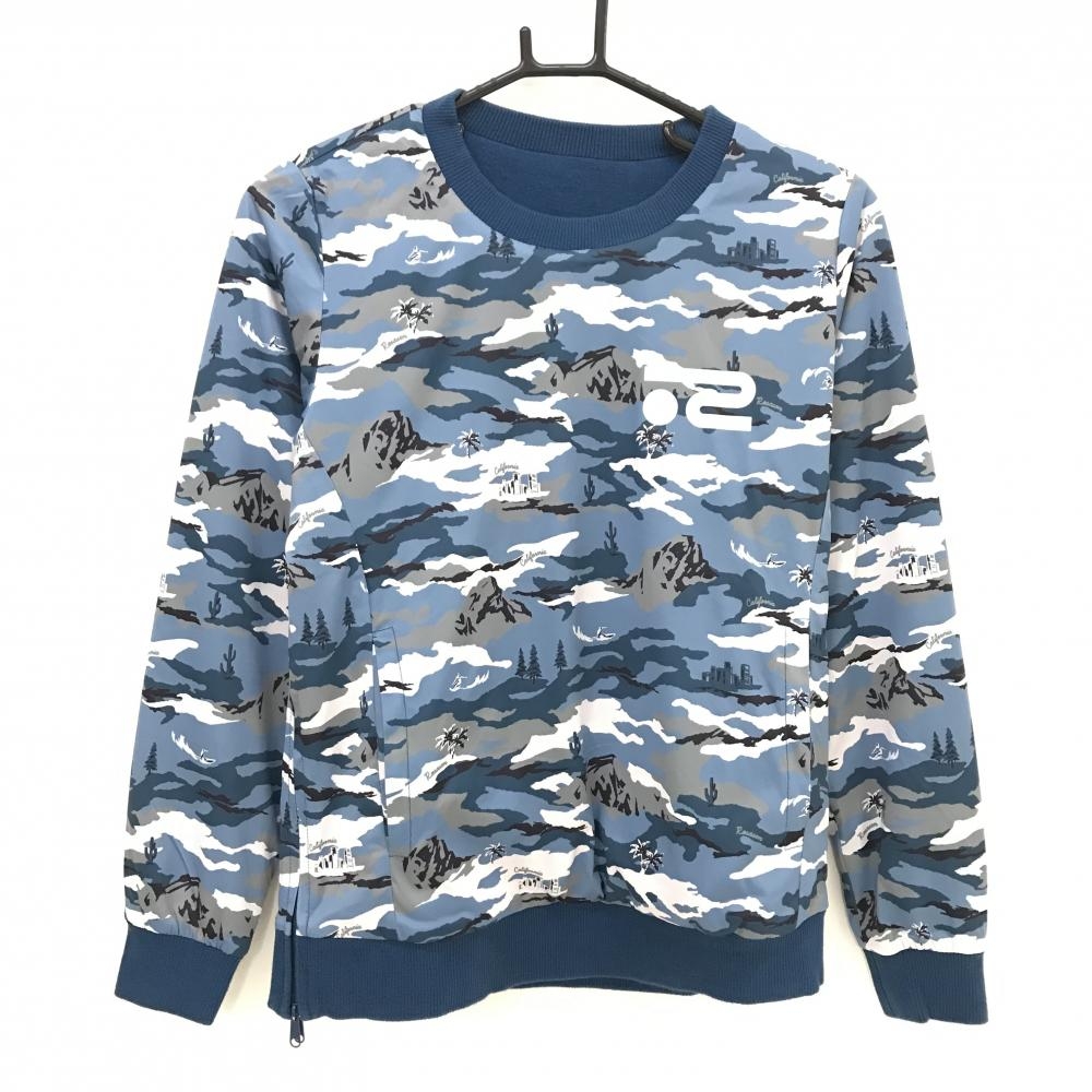 【美品】ロサーセン リバーシブルスニード ライトブルー×白 カモフラ柄 サイドジップ レディース M ゴルフウェア Rosasen