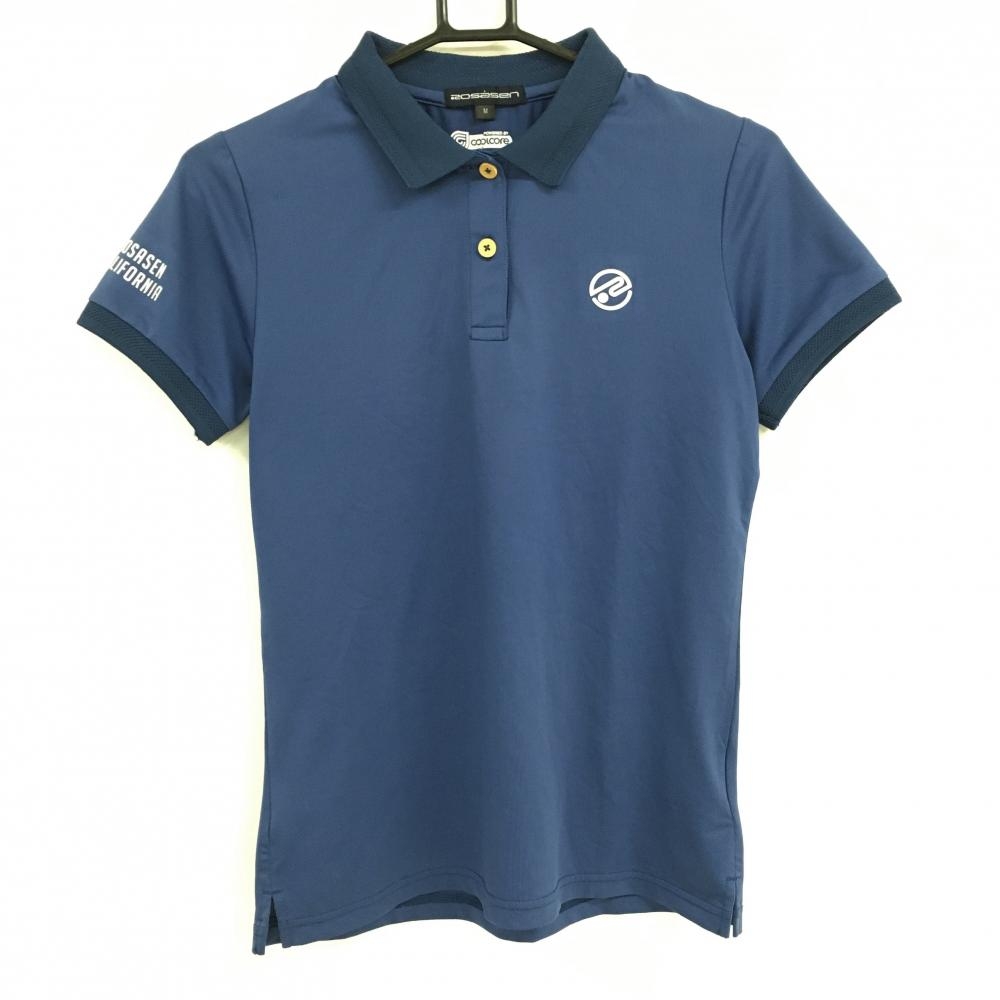 ロサーセン 半袖ポロシャツ ネイビー ピンドット調織生地 ロゴ白  レディース M ゴルフウェア Rosasen