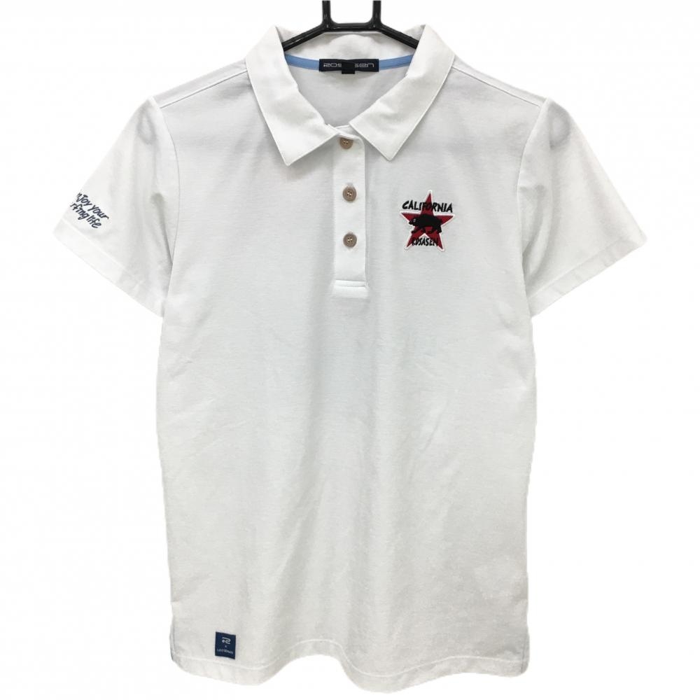 【超美品】ロサーセン 半袖ポロシャツ 白 星ワッペン 背面プリント レディース L ゴルフウェア Rosasen